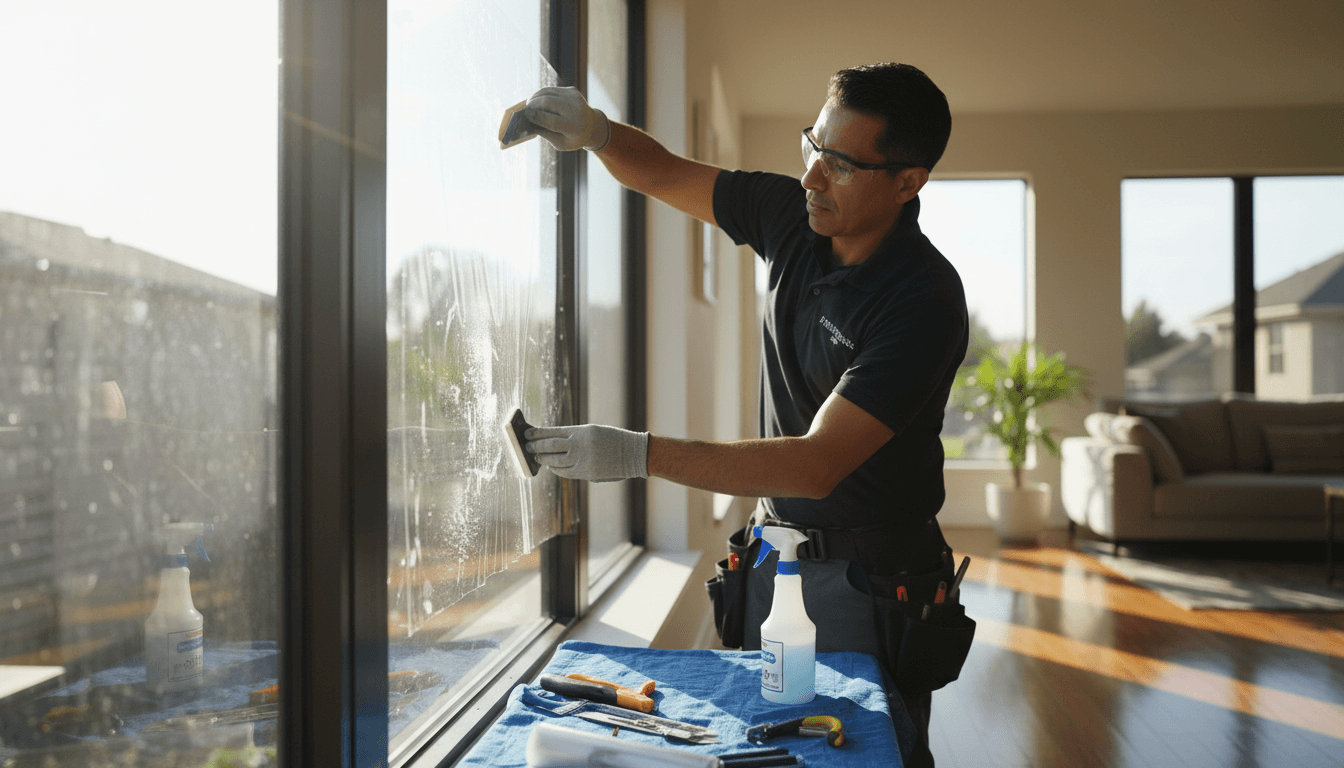 Professional window tinting installation on residential windows in Spanish Fort
