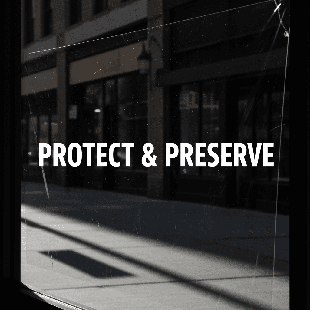 Anti-graffiti protective film on commercial storefront glass