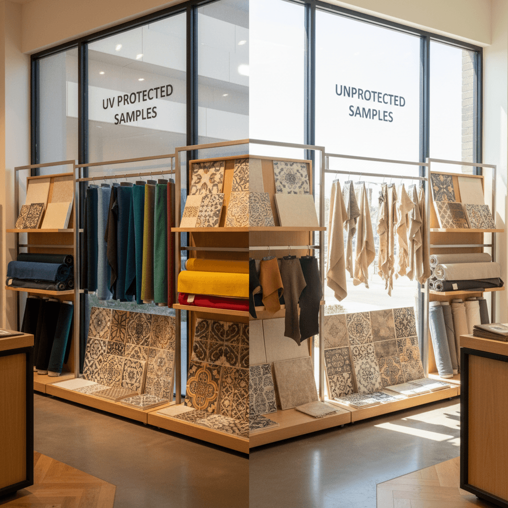 Retail products protected from UV fading with window film